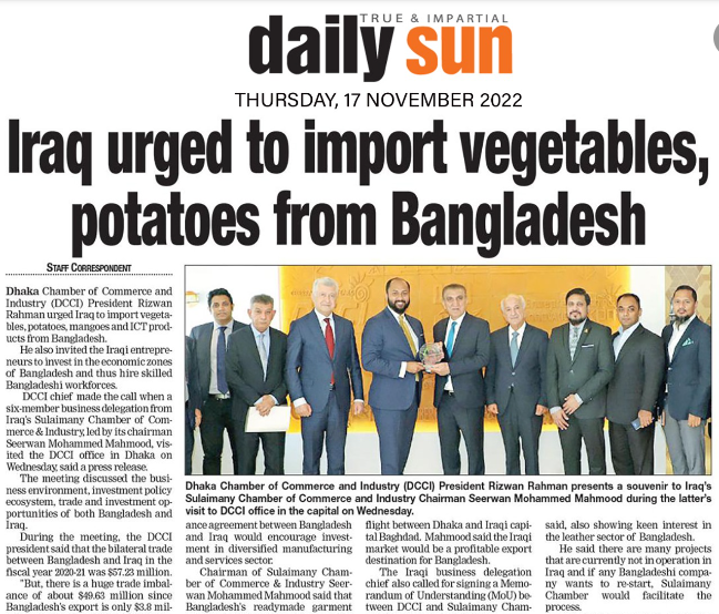 Iraq Keen to Boost Trade & Investment with Bangladesh